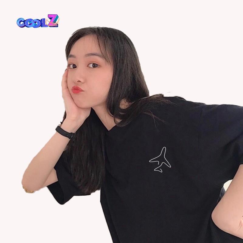 Áo thun tay lỡ. Logo Máy Bay. CoolZ phông Unisex nam nữ Cotton oversize form rộng CZ016