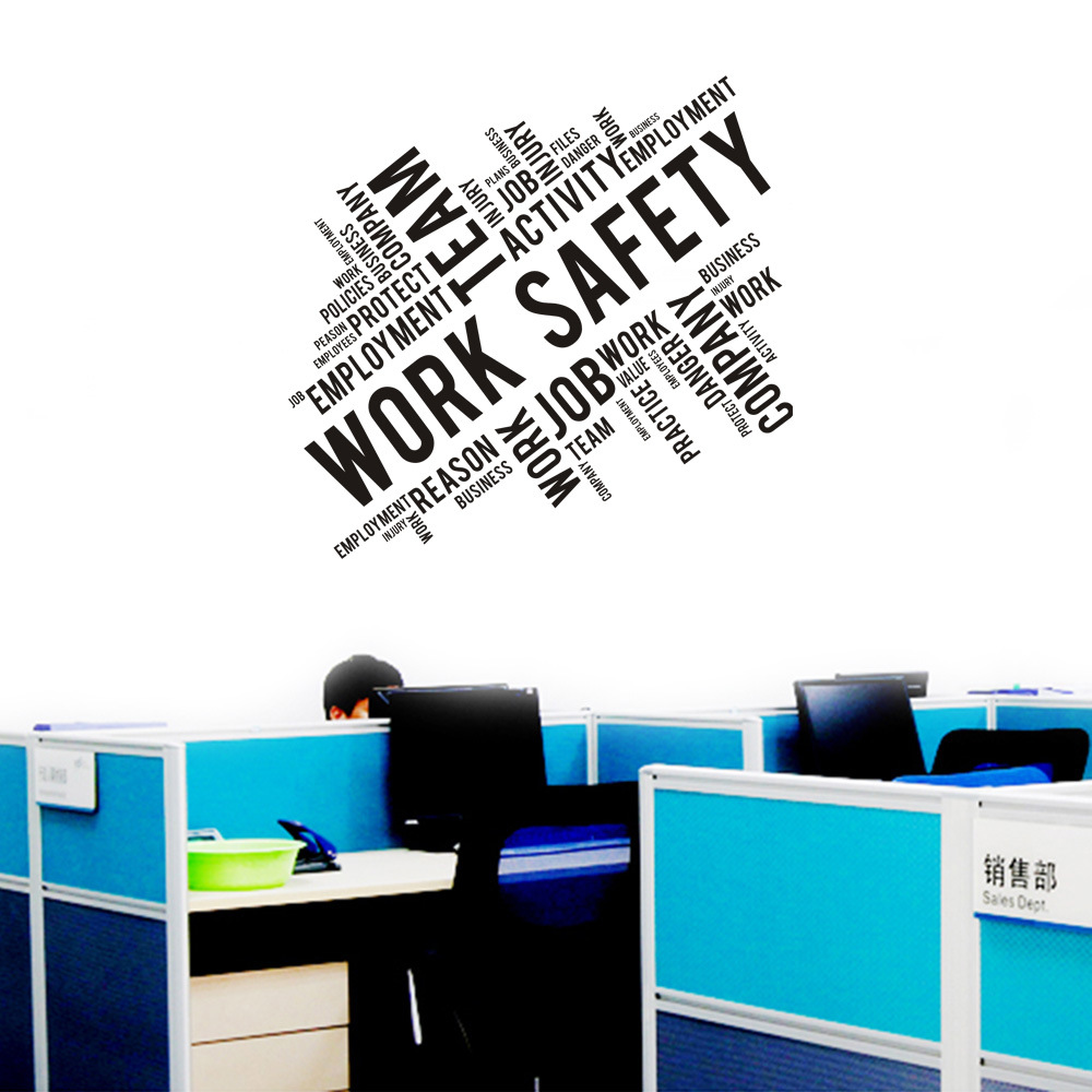 Decal dán tường Work Safety trang trí văn phòng, phòng làm việc với thông điệp hay AmyShop (54 x 56 cm)