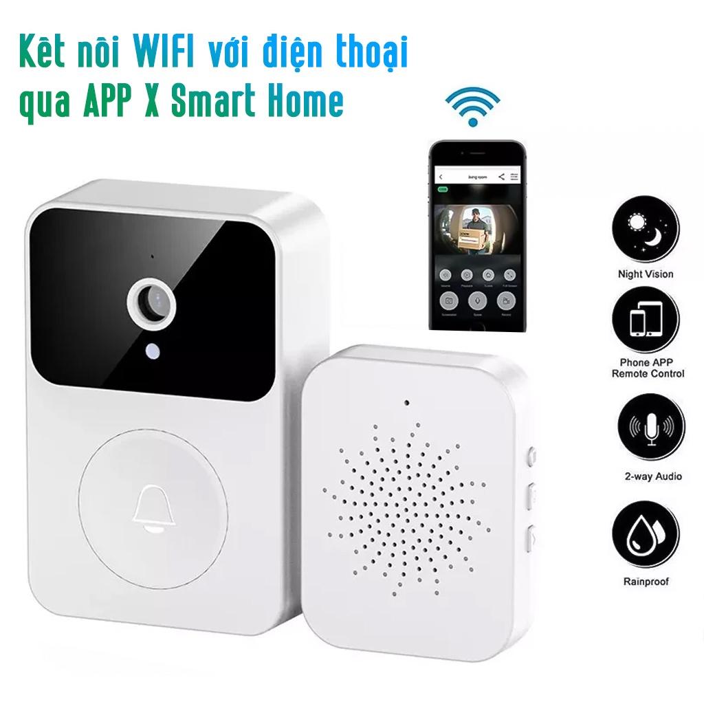 Chuông Cửa Thông Minh WIFI Hd Không Dây Có Thể Sạc Lại Chống Nước 166°Góc Rộng Có Camera Đàm Thoại