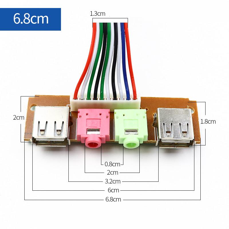 1pcs 2 USB PC Computer Case 6.8/7.4/7.8cm Front Panel USB Audio Port Mic Earphone Cables Near PC Audio Input And Output