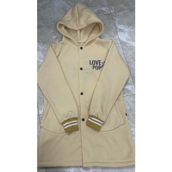 Áo Khoác Măng Tô Nữ Vải Nỉ Cotton Thêu Logo Love Dáng Dài Mặc chất duyên dáng việt ukg247 hot