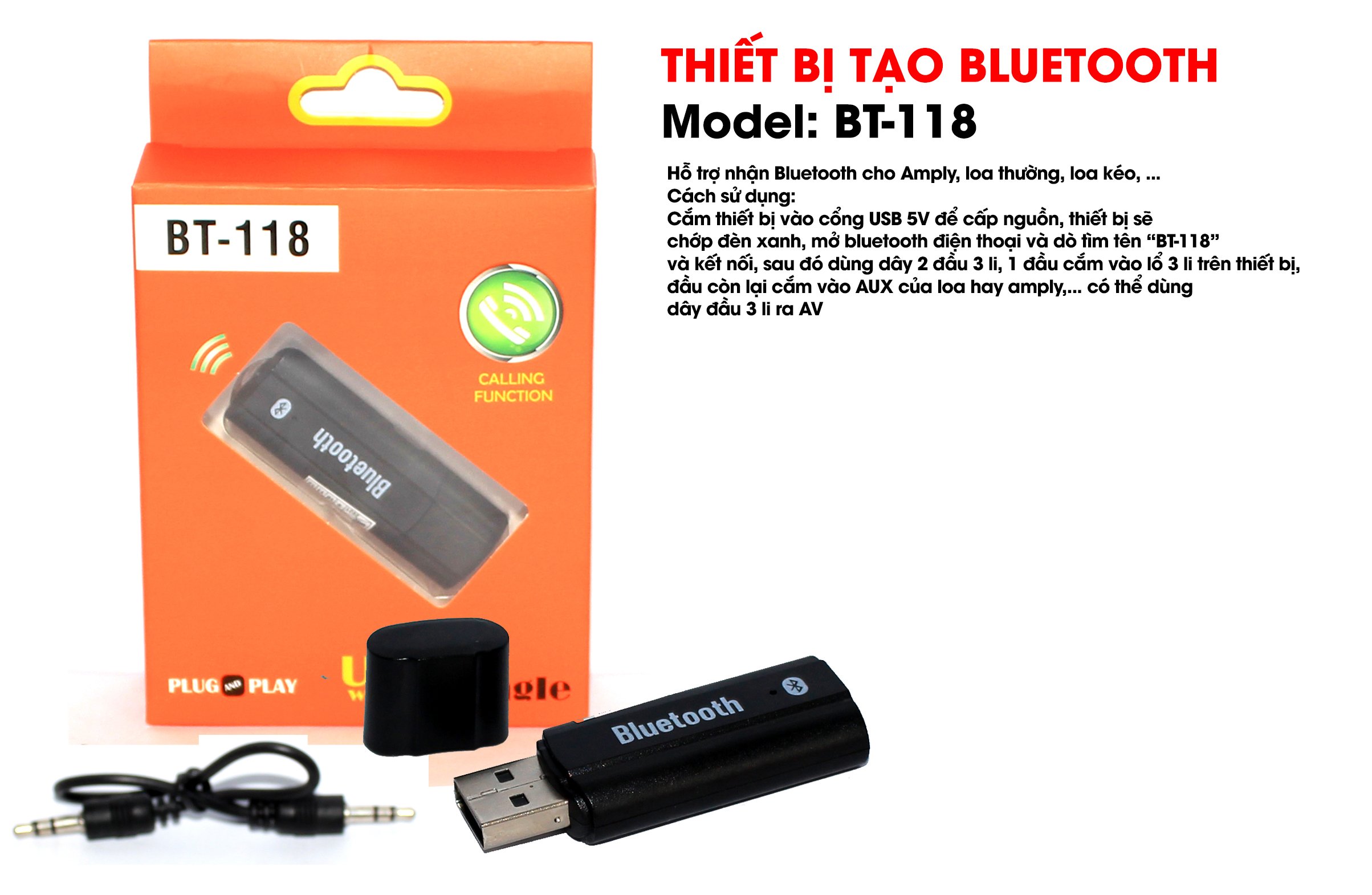 USB tạo bluetooth kết nối âm thanh - Hàng chính hãng