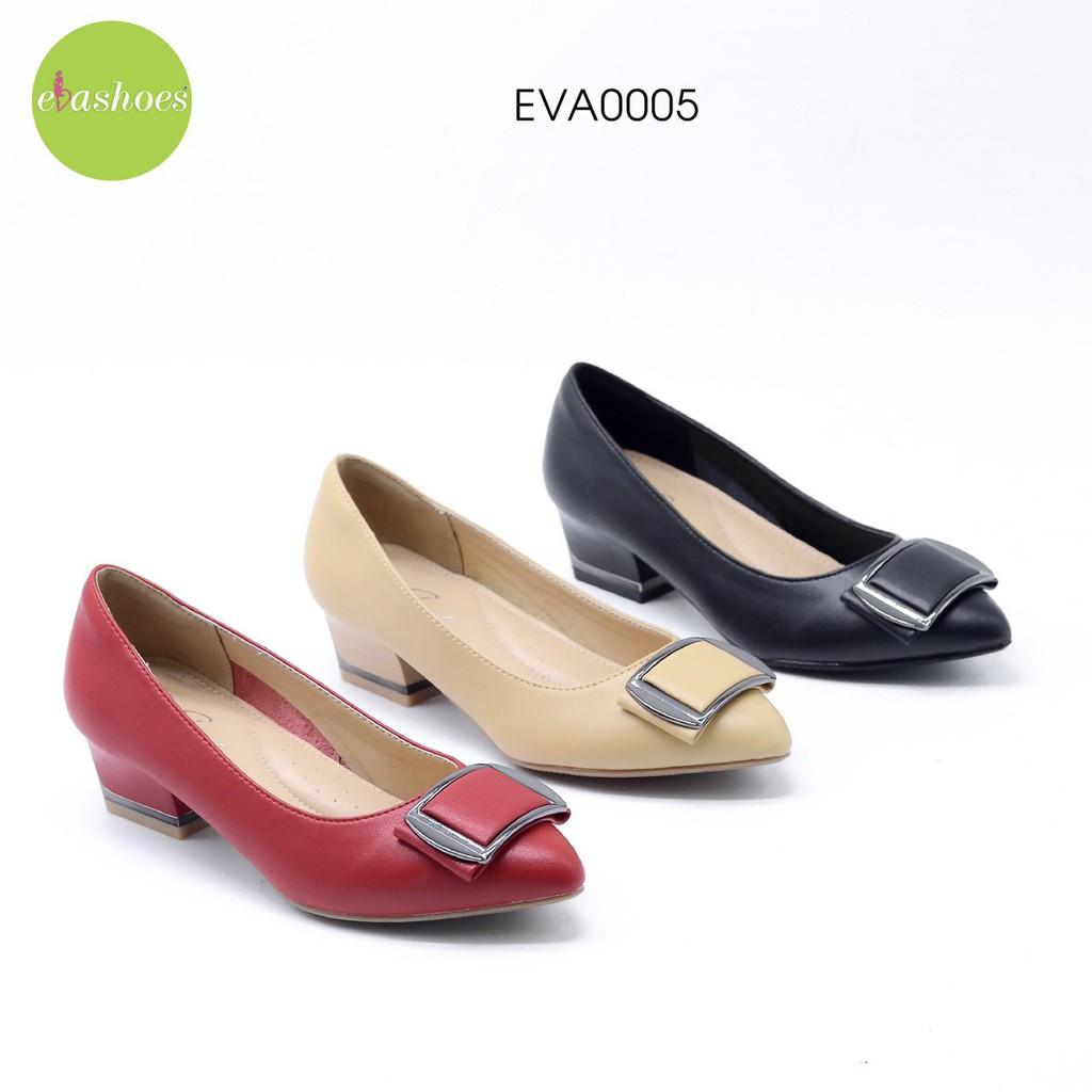 Giày cao gót đế vuông mũi nhọn phối khuy kim loại tổng hợp 3cm Evashoes EVA0005