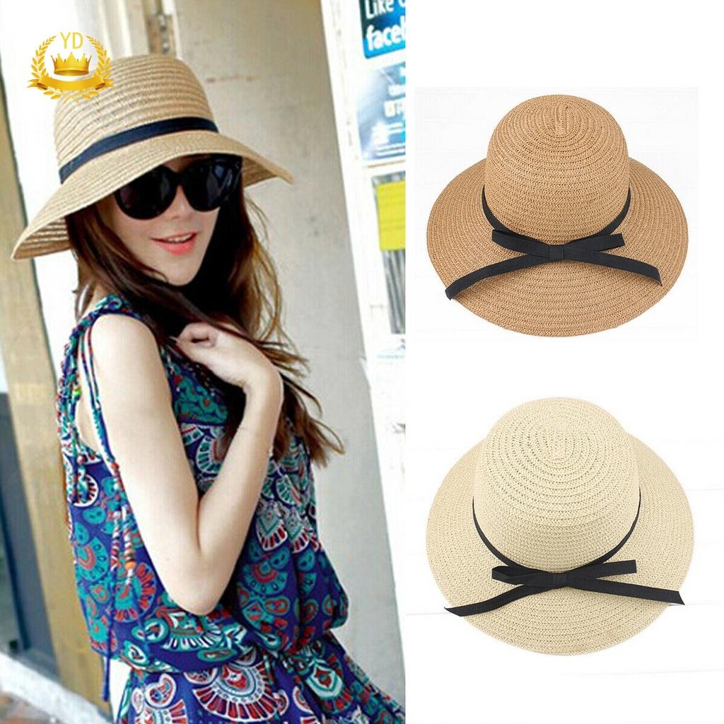 Women's Ladies Fashion Summer Beach Sun Visor Wide Brim Stripe Floppy Hat HBJYT