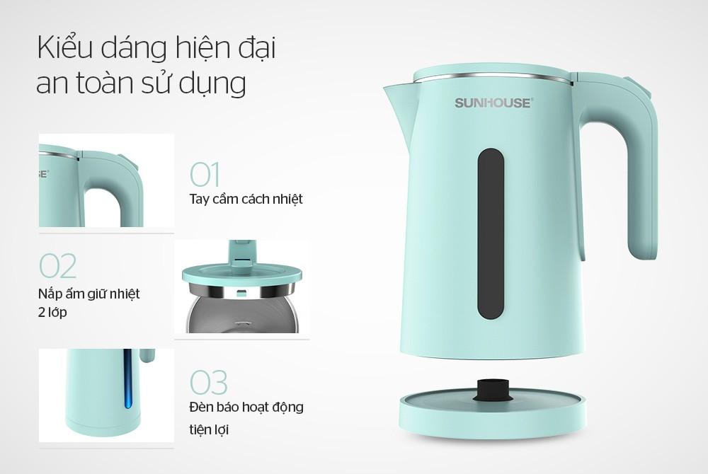 Bình siêu tốc inox 2 lớp 1,8L Sunhouse SHD1351 - Hàng chính hãng