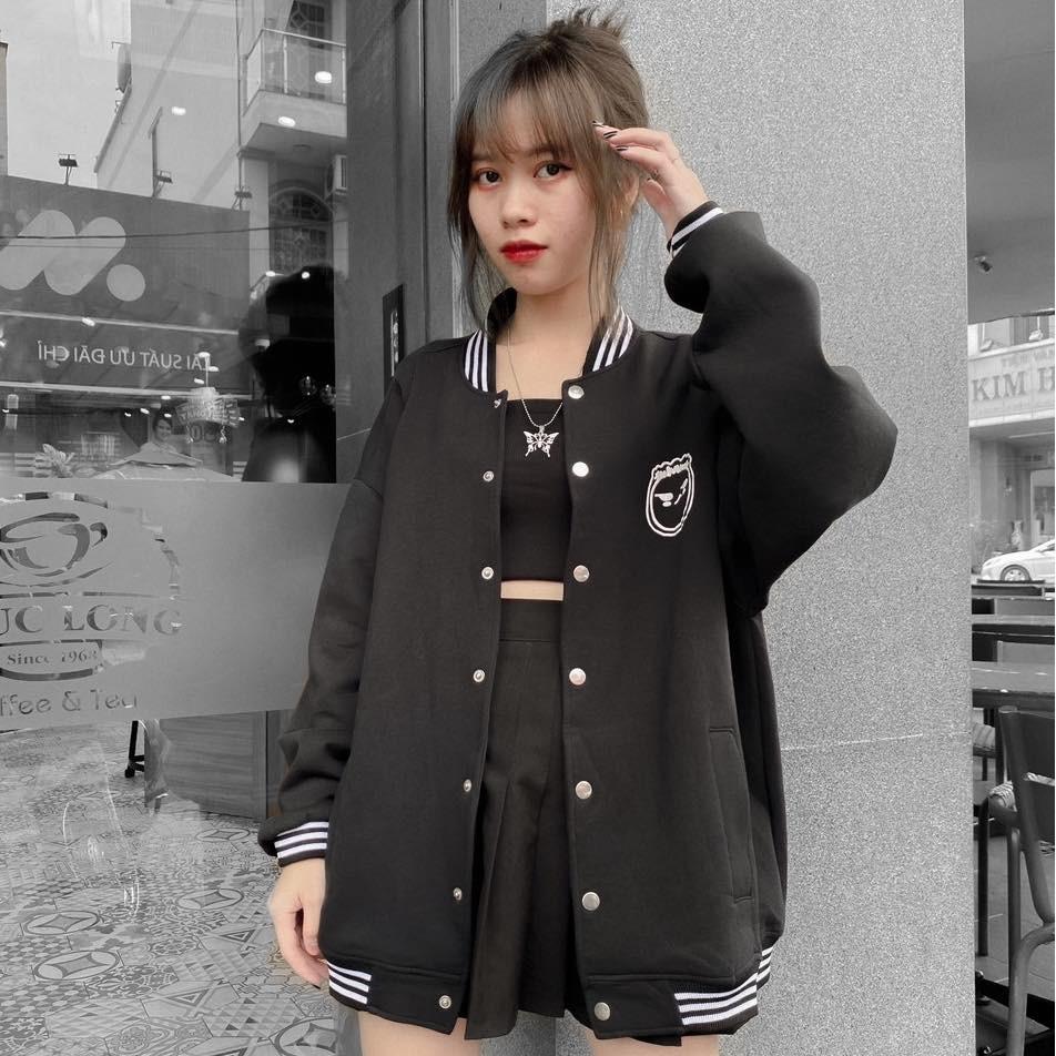 Áo khoác form rộng tay dài BOMBER FACE ulzzang 1hit_unisex (ẢNH THẬT