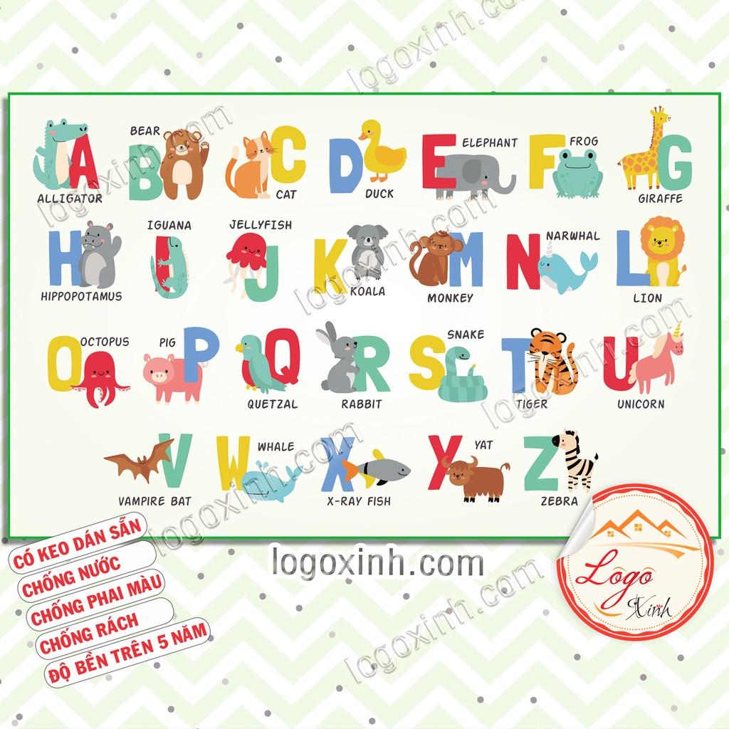 Bảng Chữ Cái Tiếng Anh Hình Động Vật Ngộ Nghĩnh Cho Bé , Chất Liệu Decal Dán Chắc Chắn, Sạch Sẽ, Animal Alphabet