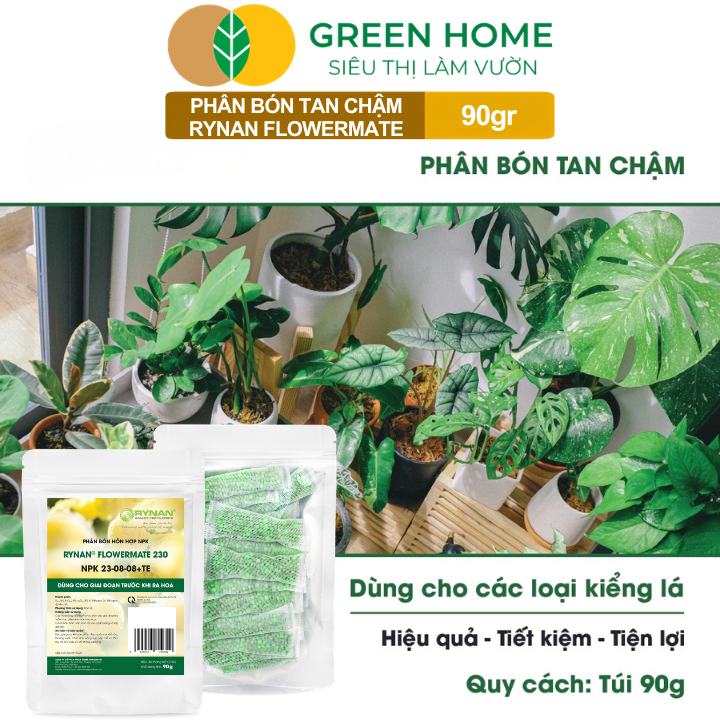 Phân Bón Thông Minh Rynan GreenHome, Túi 90gr, Giải Pháp Dinh Dưỡng Tan Chậm Cho Lan Và Cây Cảnh