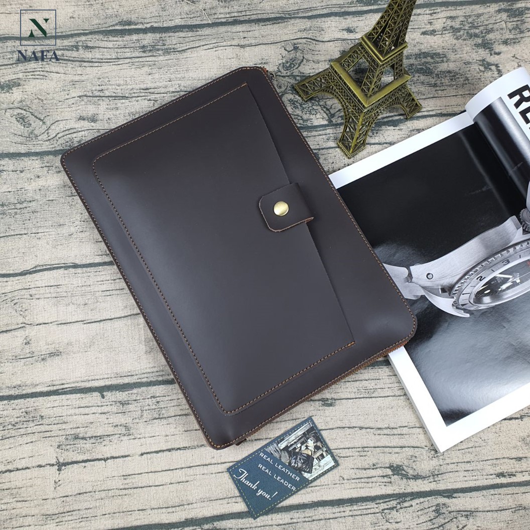 Clutch cầm tay nam, túi đựng macbook, ipad 12inch NAFA CL139 da bò sáp - màu nâu