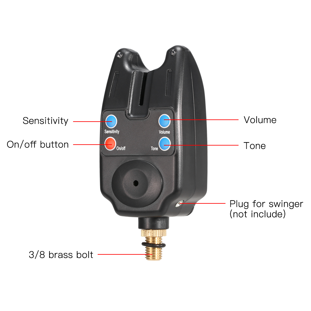 Bộ báo động mồi câu gồm 4 * báo động cắn + 4 * đầu tựa cần câu + 4 * xích đu + 4 * gậy buzz + 1 * túi đựng