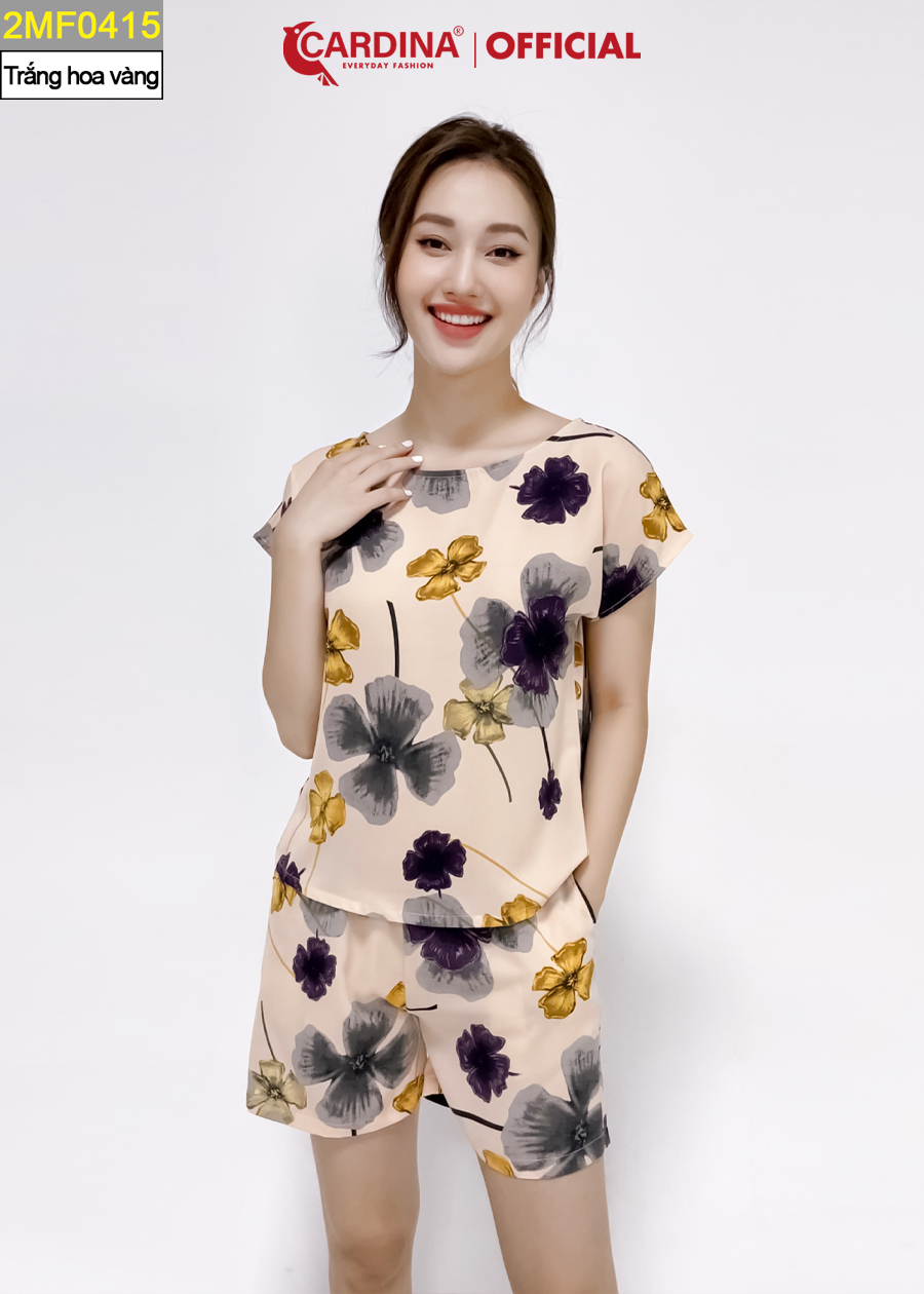 Đồ Bộ Nữ CARDINA Chất Lụa Mango Áo Cộc Tay Quần Đùi 2MF04