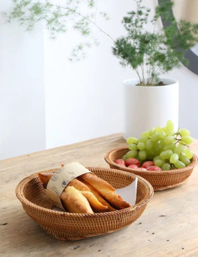 Đĩa mây xiên, đĩa mây hình tròn đựng thức ăn, D26cm