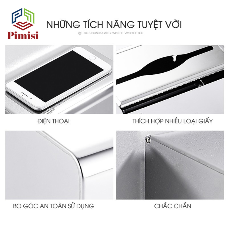 Hộp Đựng Giấy Vệ Sinh INOX 304 Pimisi PR-042V Nắp Đậy Kín Chống Nước Cho Giấy - Hàng Chính Hãng