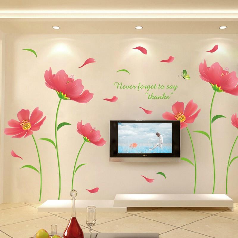 Decal dán tường hoa đỏ cánh mỏng