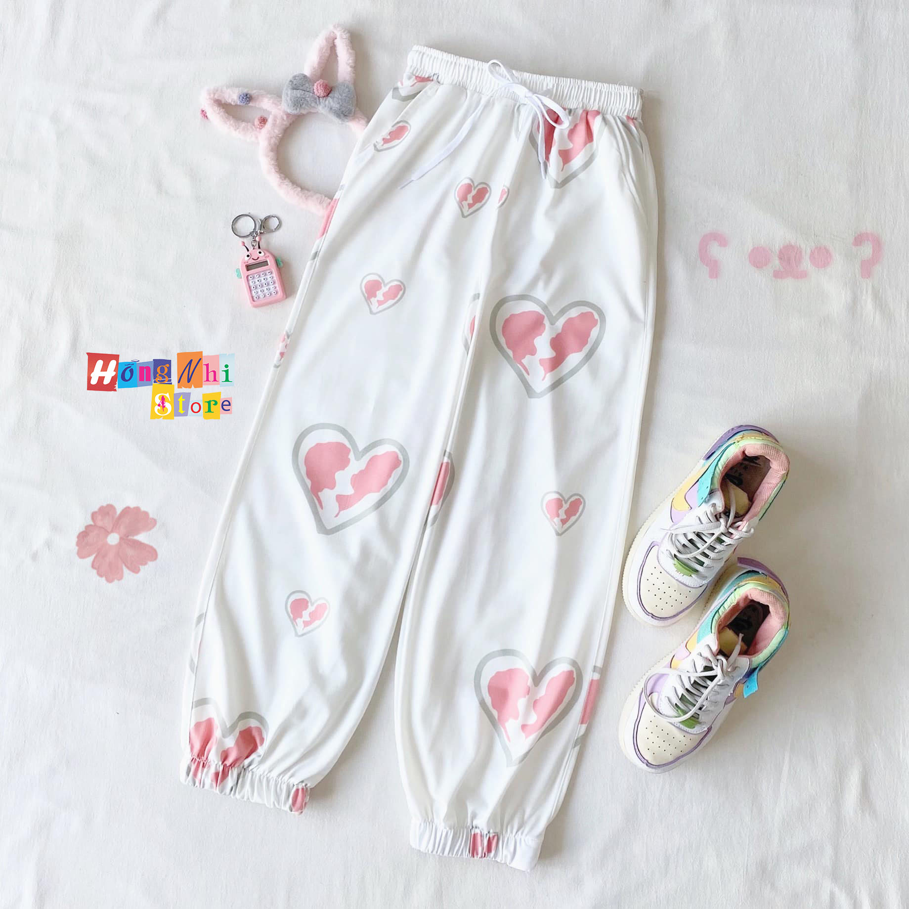 Quần Jogger 3D Trái Tim Ulzzang Unisex Jogger Loang Màu Bo Lai Hồng Tươi V2 - MM