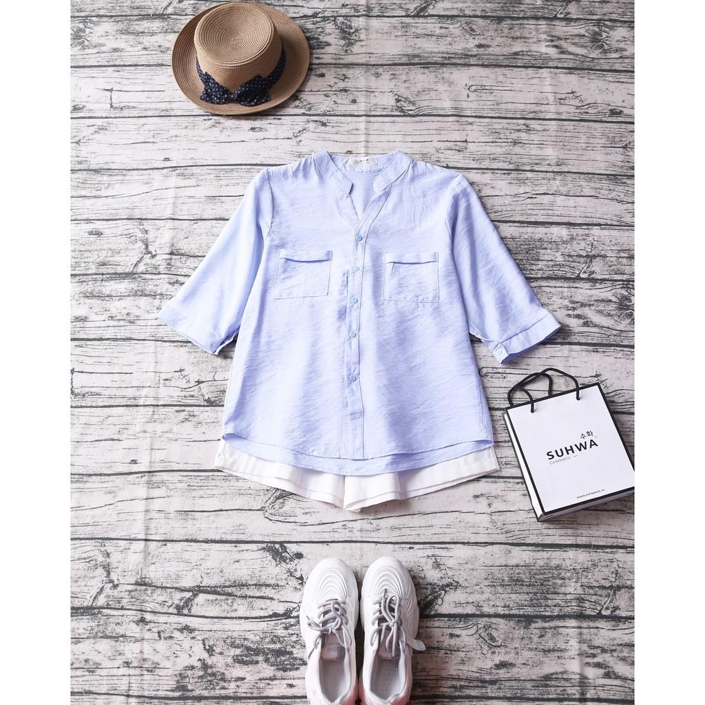 ÁO SƠ MI HAI TÚI NHỎ VẠT HIGHLOW TAY LỠ