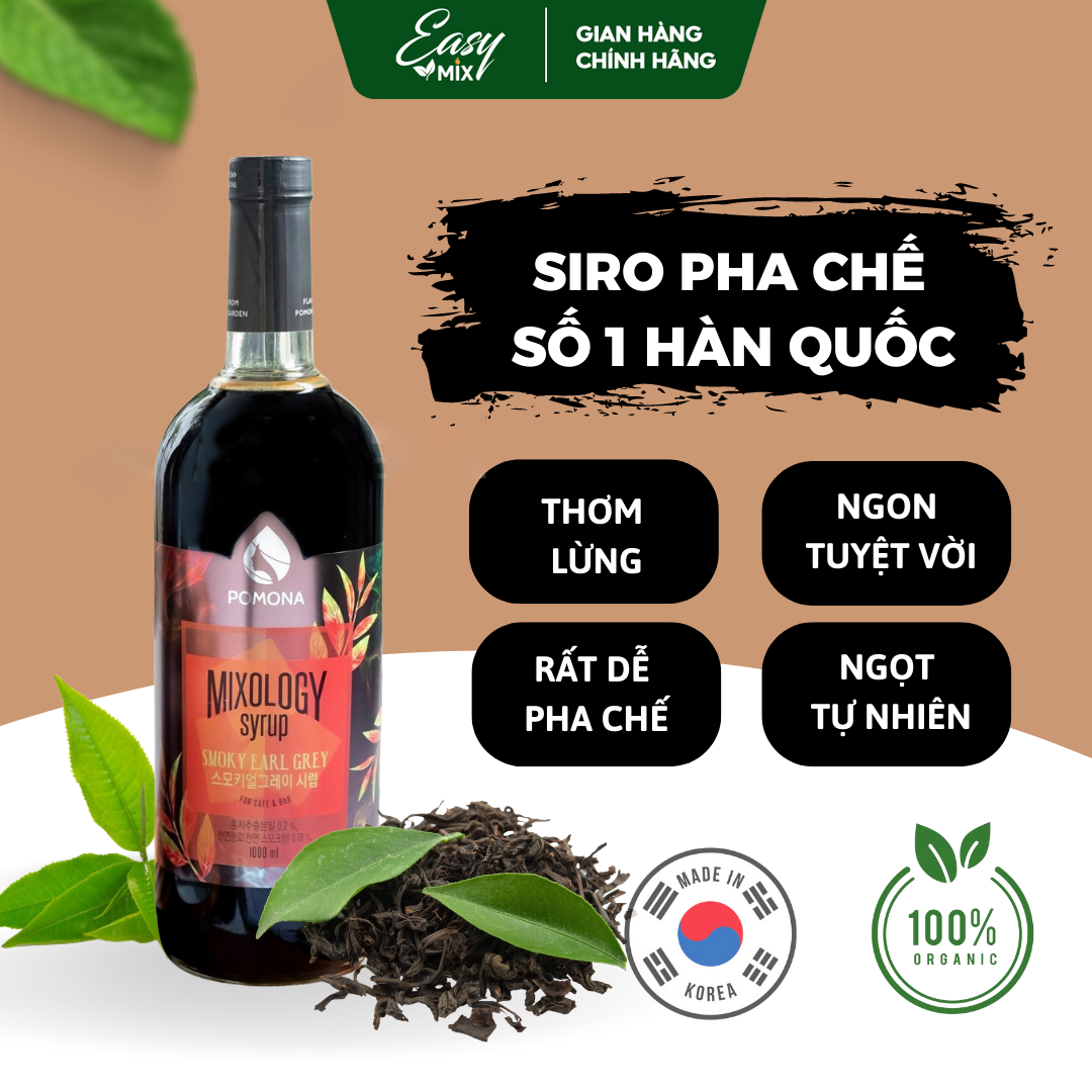 Siro Trà Bá Tước Khói Pomona Smoky Earl Grey Syrup Nguyên Liệu Pha Chế Hàn Quốc Chai Thủy Tinh 1 lít