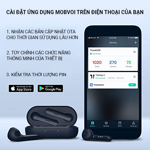 Tai nghe Bluetooth không dây TicPods 2 Pro Xanh Navy - Hàng chính hãng 100%