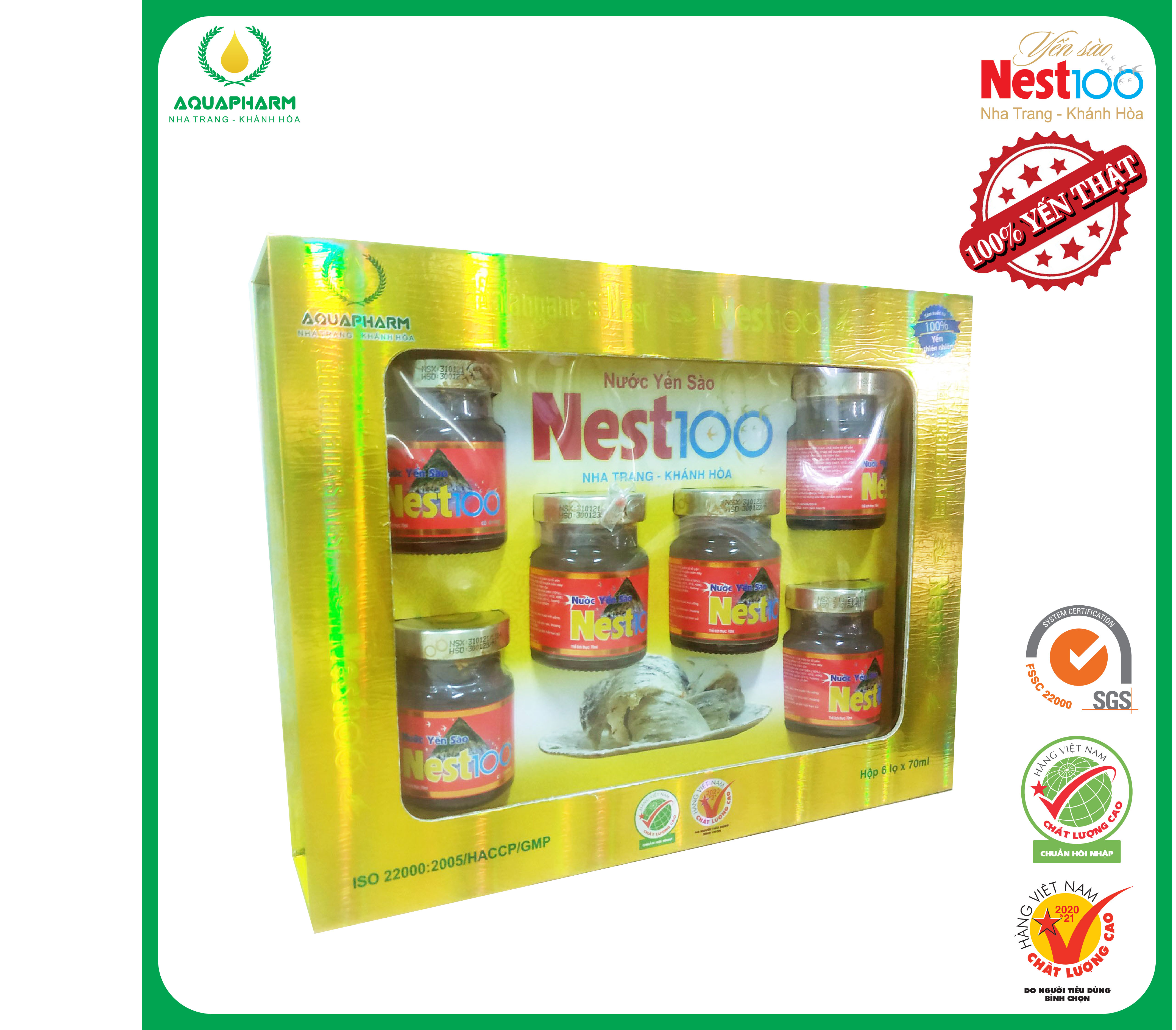 Nước Yến Sào Nest100 có đường - Hộp quà tăng - hộp 6 lọ 70ml