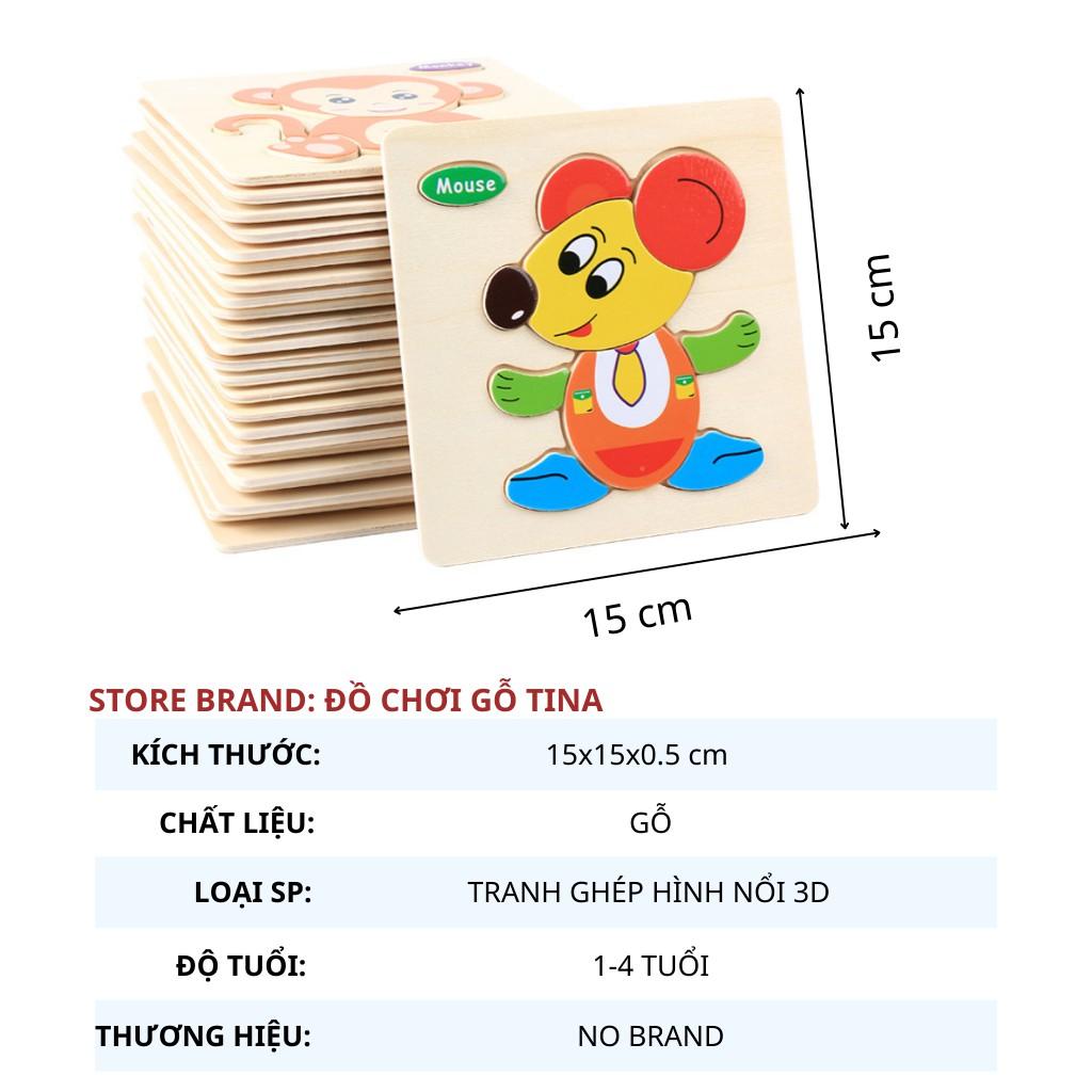 Tranh Ghép Hình - Đồ Chơi Tranh Ghép Hình 3D Gỗ Nổi 15X15X0.5CM Sắc Nét An Toàn Nhiều Hình Đẹp Tư Duy, Trí Tuệ Dễ Thương