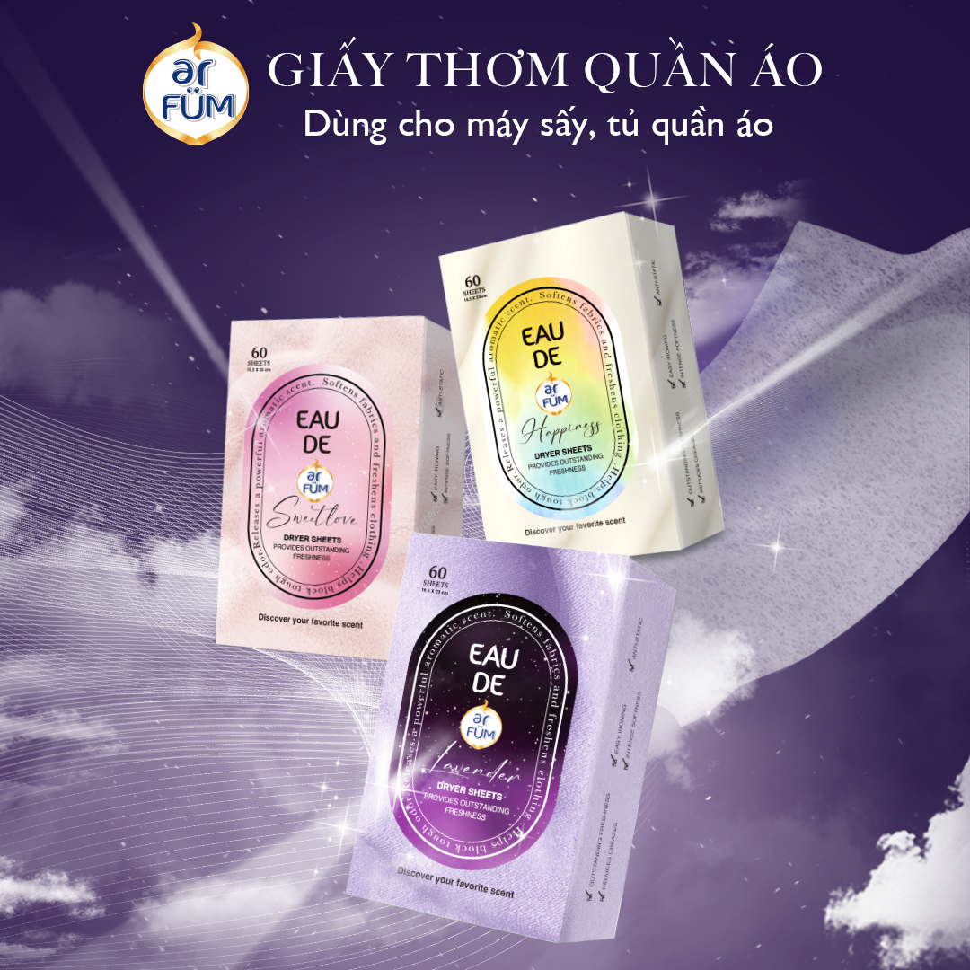 Combo 2 Giấy Thơm Arfum Dùng Cho Máy Sấy Làm Mềm Vải Và Chống Tĩnh Điện , Khử Mùi Tủ Giày, Tủ Quần Áo