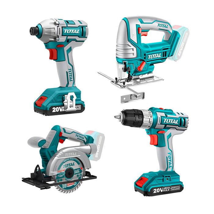 BỘ COMBO 4 MÁY GỒM CƯA ĐĨA TRÒN TSLI1401, CƯA LỌNG TJSLI8501, SIẾT VÍT TIRLI2002 VÀ KHOAN TDLI20024 DÙNG PIN 20V 45NM TOTAL TCKLI2010 - HÀNG CHÍNH HÃNG