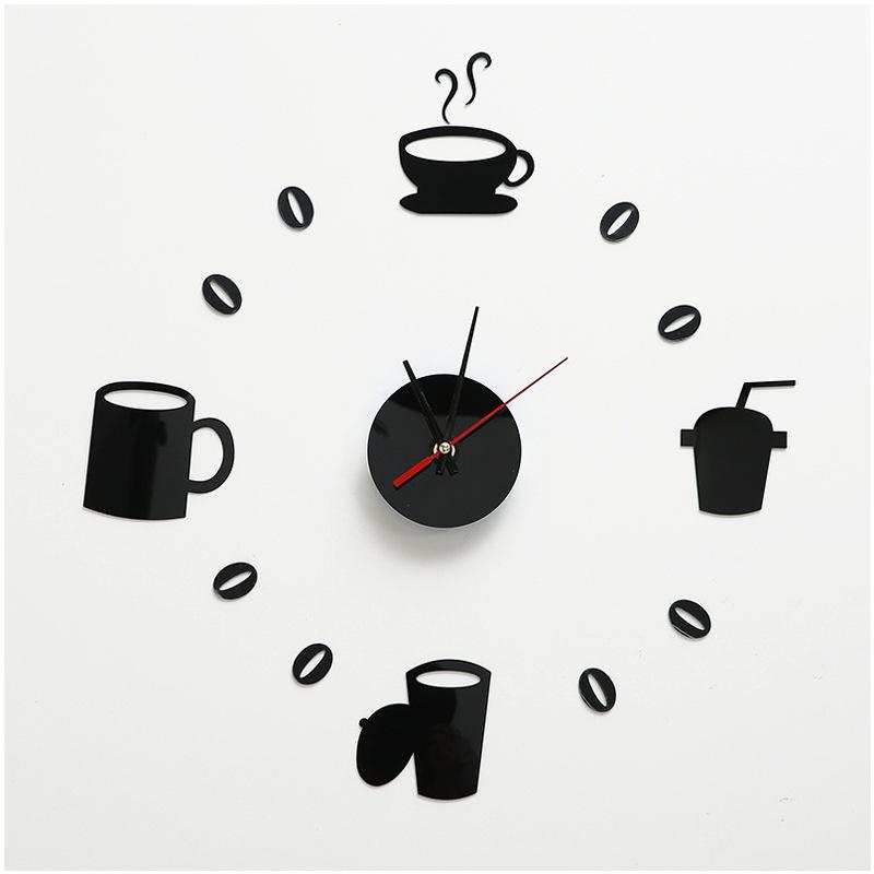Tự làm trang trí nhà hiện đại Cốc cà phê lớn Decal Đồng hồ treo tường nhà bếp Đề can đồng hồ im lặng