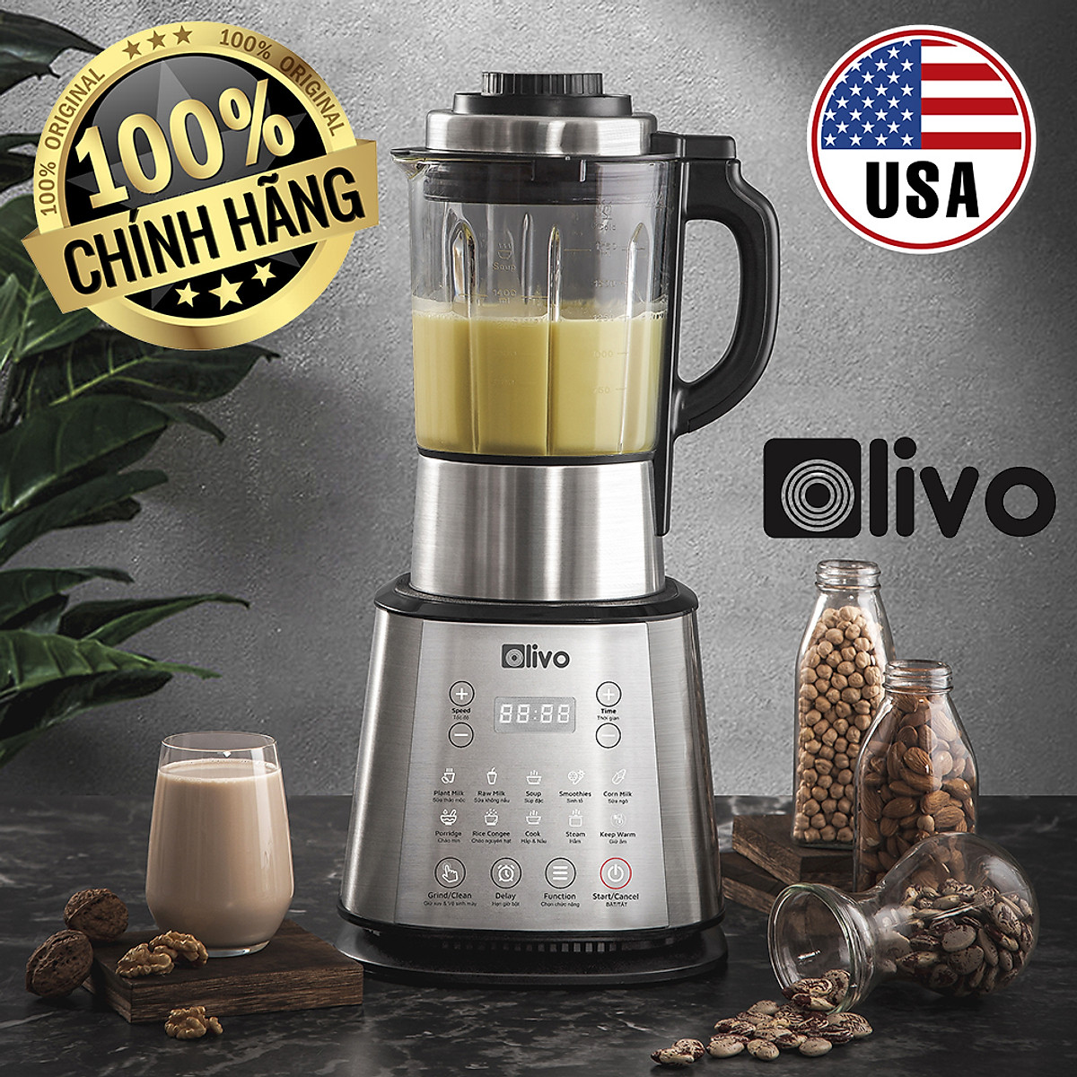 Máy Nấu Sữa Hạt OLIVO X20 Thương Hiệu Mỹ Dung Tích 1.75L Công Suất 800W, 12 Chương Trình Nấu - Hàng Chính Hãng