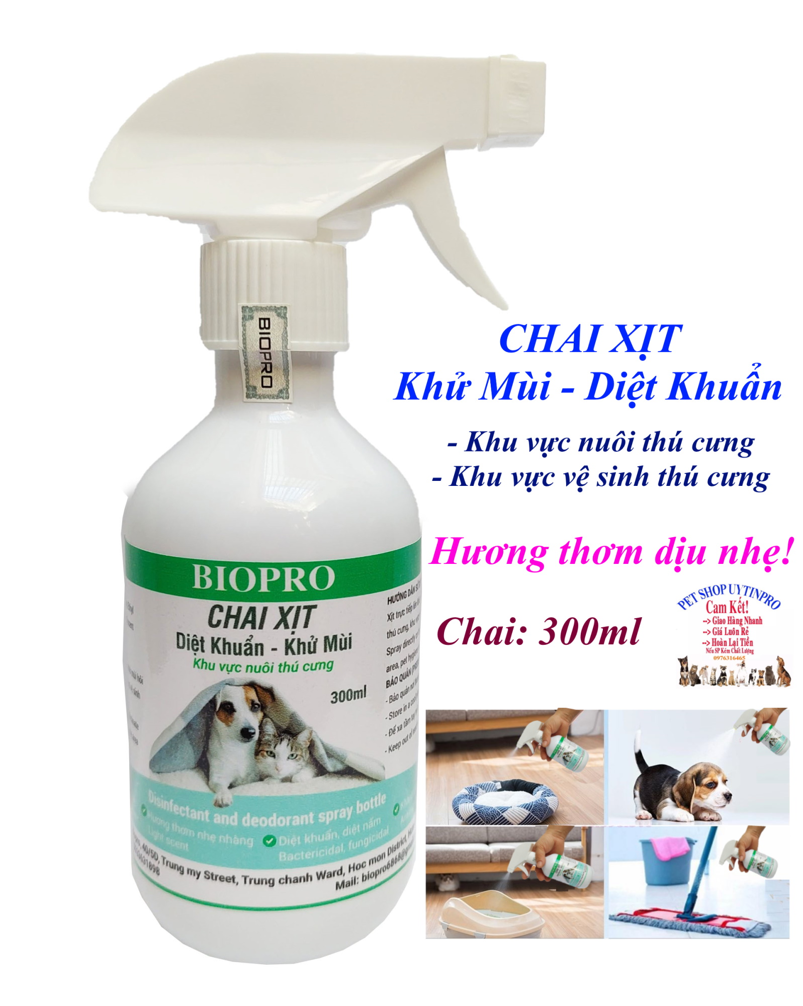 Chai xịt Khử mùi hôi Diệt khuẩn Biopro Chai 300ml Giúp khử mùi hôi, diệt khuẩn khu vực nuôi, khu vực vệ sinh thú cưng
