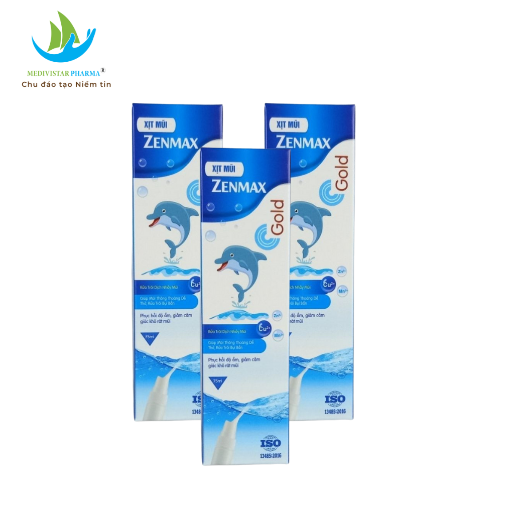 Combo 3 Chai Bình Xịt Mũi Zenmax Gold Giúp Bổ Sung Độ Ẩm, Làm Sạch Và Thông Thoáng Mũi, Thành Phần Tự Nhiên, An Toàn 75ml/Lọ