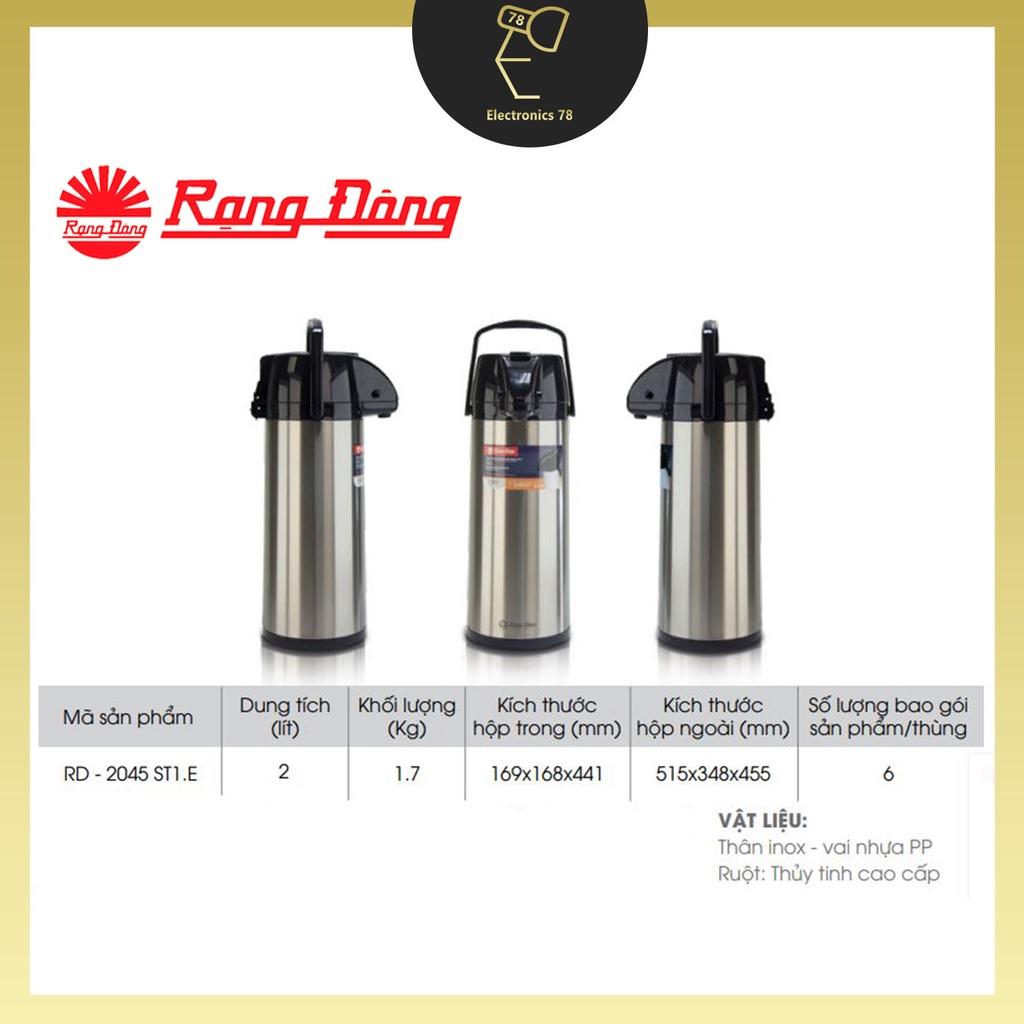 Phích nước nóng Inox cao cấp, Phích giữ nhiệt Rạng Đông 1045 ST1.E - Cần bơm rót nước [1-2 Lít - Đế xoay 360 độ