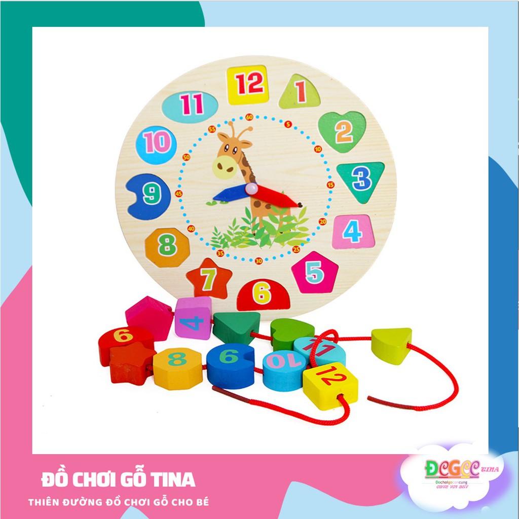 Đồ chơi thả hình thả khối đồng hồ số hình khối học số học đếm đồ chơi gỗ TINA