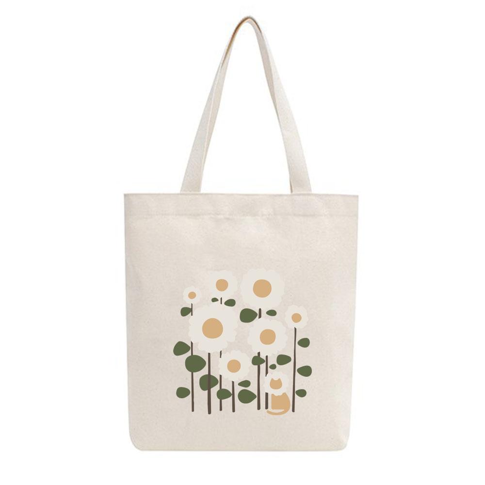 Túi tote vải mộc Tiệm nhà Pony dây kéo in hình Flowers and lion PM56