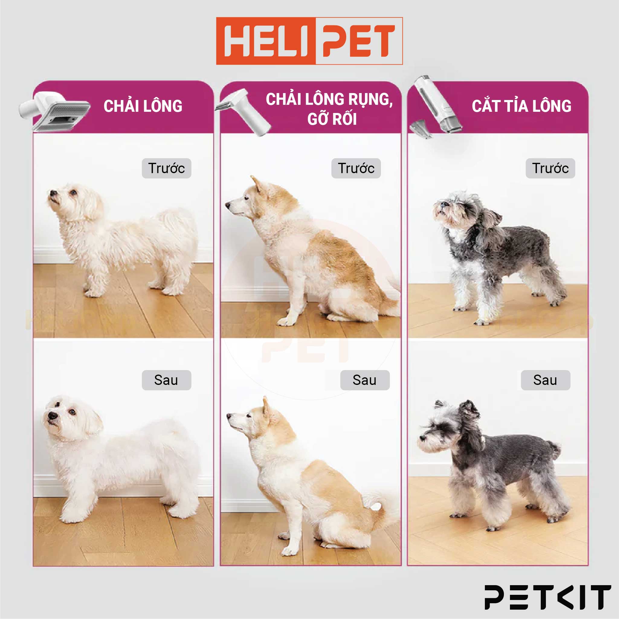 Máy Cắt, Tỉa, Hút Lông Chó Mèo 5 Công Dụng PETKIT AirClipper 5-in-1 Pet Grooming Kit - HeLiPet