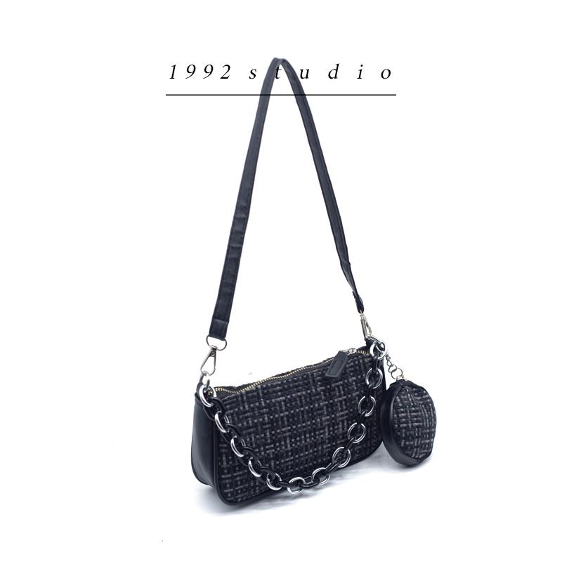 Túi xách nữ / 1992 s t u d i o/ MELISSA BAG/ da phối vải tweed caro