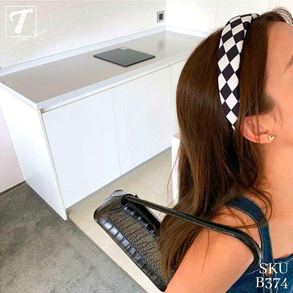 Băng đô cài tóc bản to họa tiết caro thương hiệu Tone Shop - B374