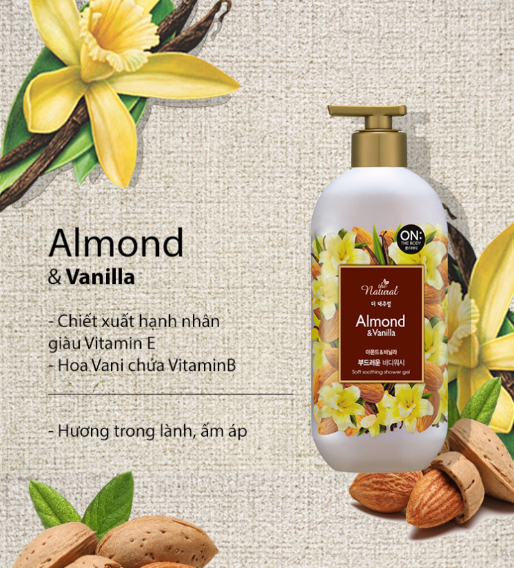 Sữa tắm On: The Body the Natural Almond &amp; Vanilla 500g - Hương Hạnh nhân &amp; Vani