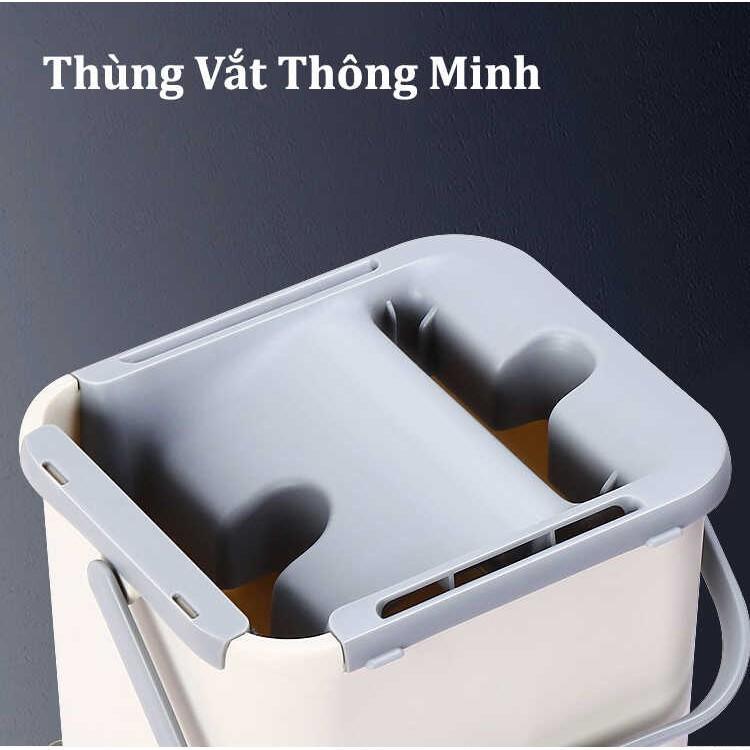 Bộ Cây Lau Nhà Thông Minh Kèm Thùng Vắt 2 Ngăn (Tặng Kèm 2 Miếng Lau) - CH Hương Thị Miễn Phí Vận Chuyển