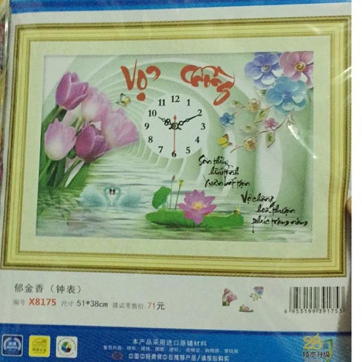Tranh thêu vợ chồng thiên nga hoa tulip X8175 - kích thước: 51 * 38cm.