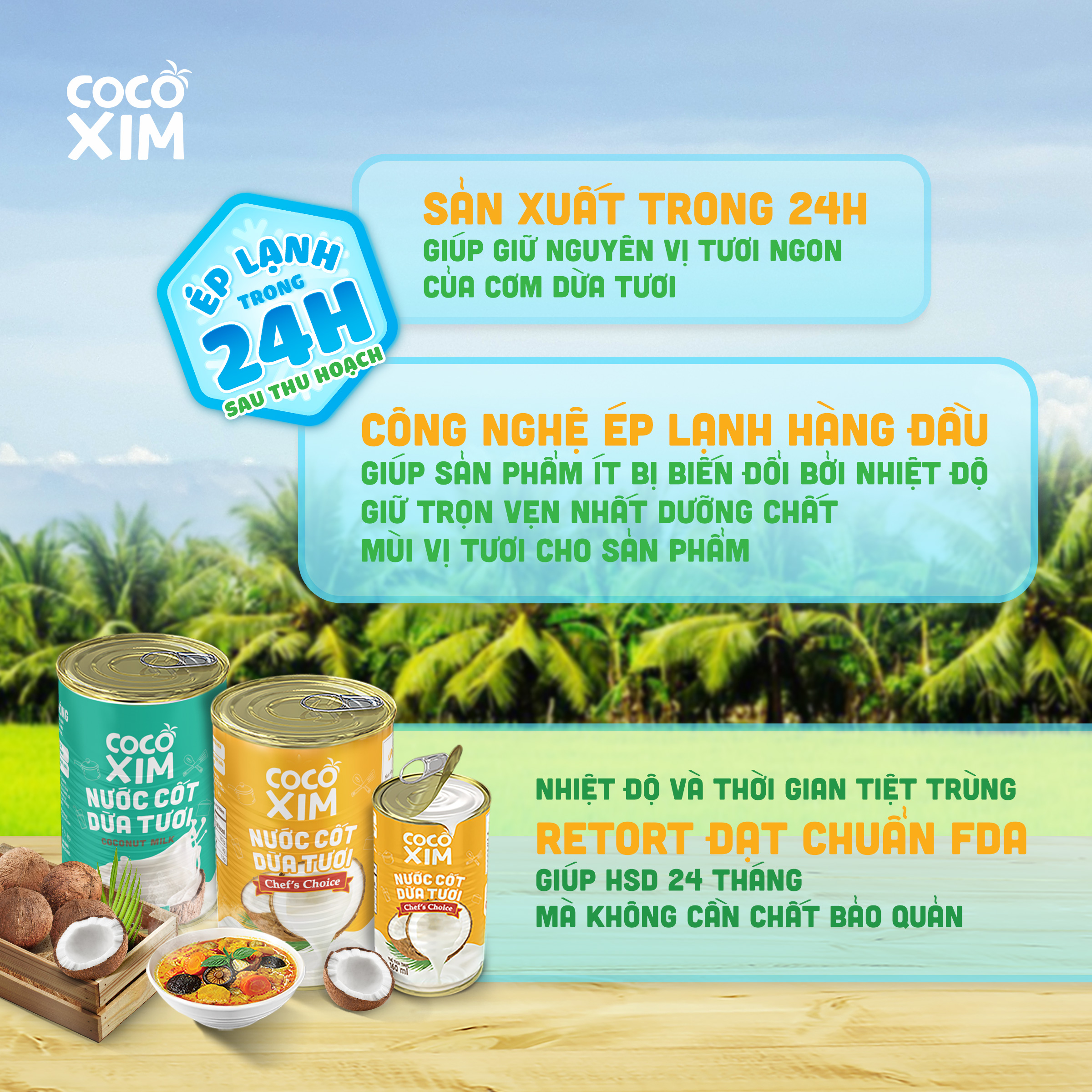 Combo 6 Lon Nước cốt dừa Chef's choice Cocoxim dung tích 400ml/Hộp