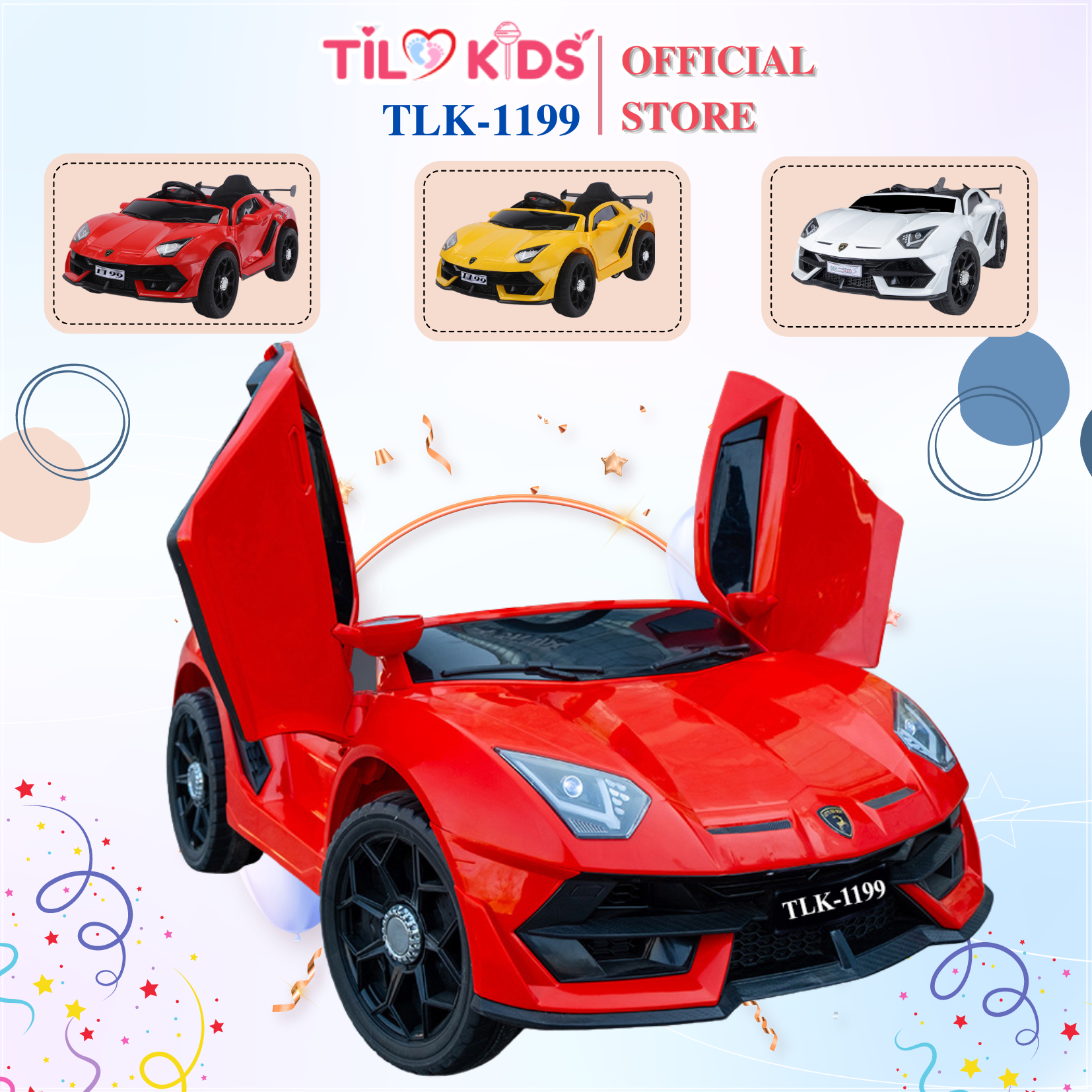 Xe ô tô điện trẻ em, xe oto điện cho bé Lamborghini TILO KIDS TLK-1199 có điều khiển từ xa, kết nối bluetooth