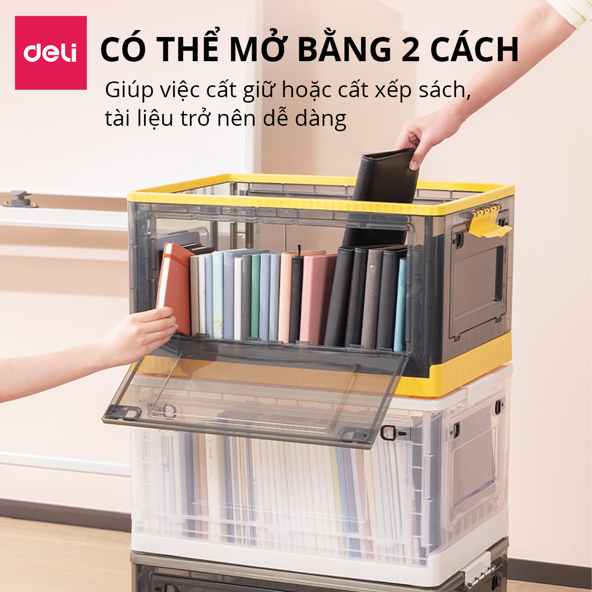 [Có Cỡ Đại 86L] Hộp Nhựa Đựng Đồ Đa Năng Có Nắp Đậy Cao Cấp Nhiều Kích Cỡ Deli - Có Thể Tháo Lắp Tiết Kiệm Không Gian