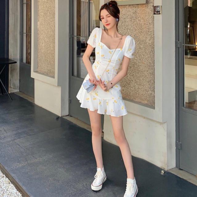 Đầm váy cherry vàng cúp ngực