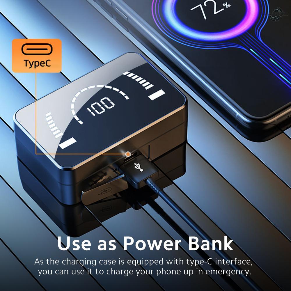 BT 5.0 In-ear Earbuds with Charging Case LED Display Touch Control Auto Connection Charge Phone Up, Black