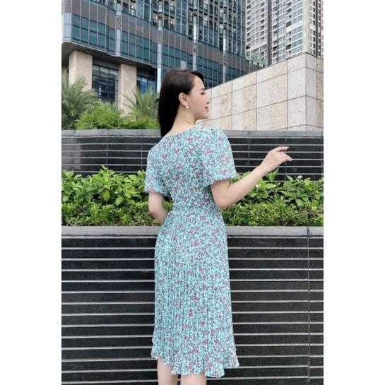 ĐẦM XÒE VOAN HOA CHÂN VÁY DẬP LY TAY PHỒNG