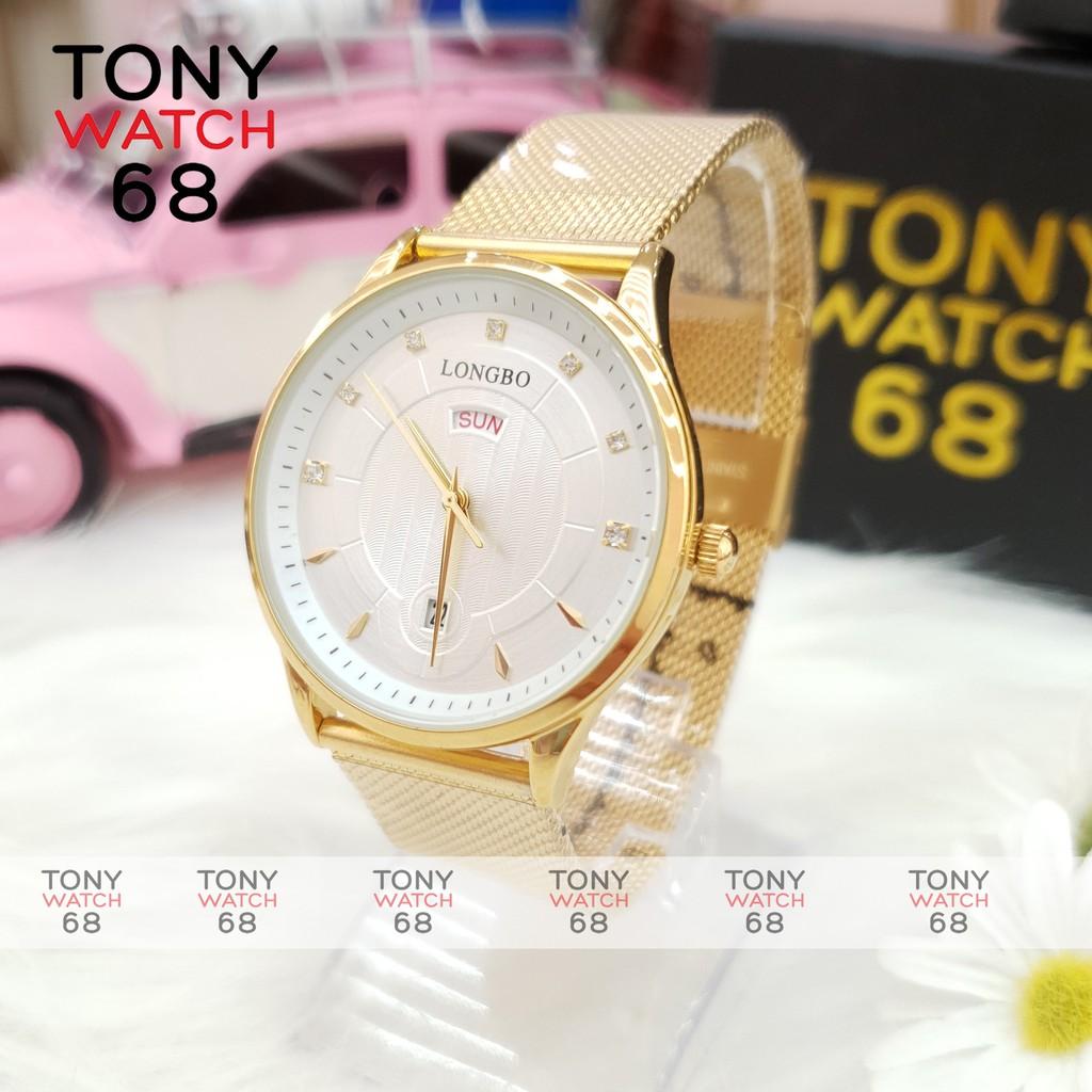 Đồng hồ nam LongBo dây lụa màu bạc có lịch chống nước chính hãng Tony Watch 68