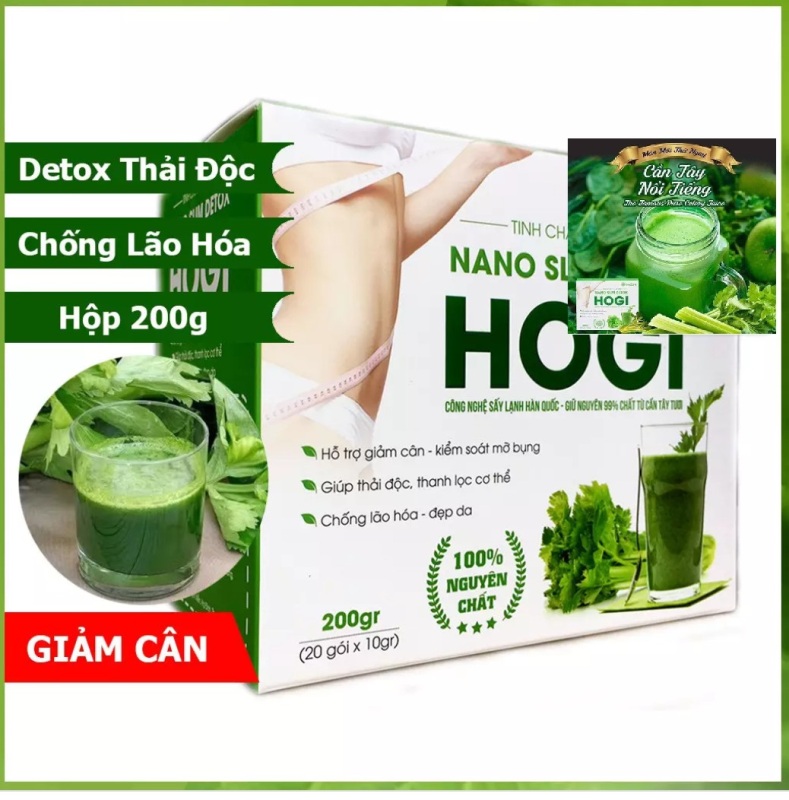 Bột Cần Tây Nguyên Chất Sấy Lạnh Hogi 200g - Da Sáng, Dáng Thon, Giảm Cân, Thanh Lọc Cơ Thể (Tinh Chất Cần Tây Nano Slim Detox Hogi 20 gói 10g)