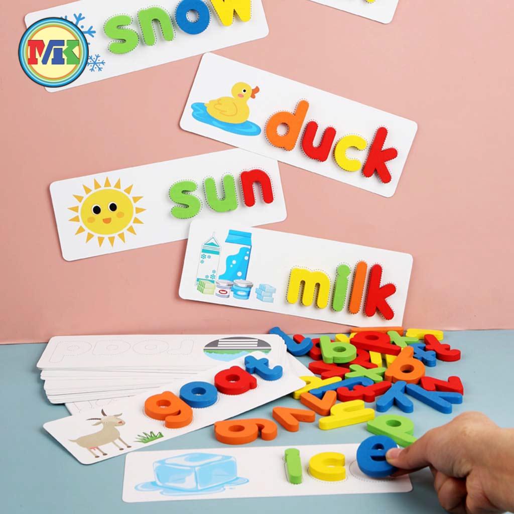 Bộ thẻ học thông minh chữ cái tiếng anh, Spelling game ghép xếp chữ tiếng anh cho bé trai, gái 3 4 5 6 7 8 tuổi