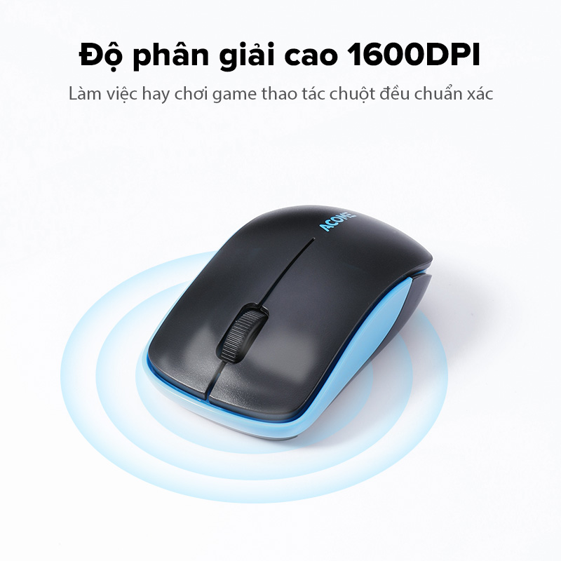 Trọn Bộ Bàn Phím Và Chuột Không Dây Mini ACOME 2.4GHz Độ Phân Giải 1600DPI - Hàng Chính Hãng