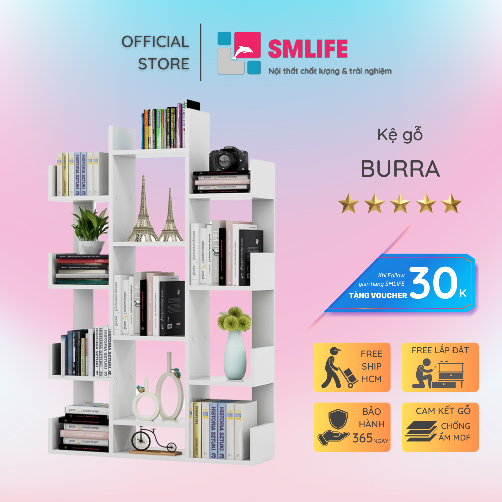 Giá đỡ sách trang trí không gian sống SMLIFE Burra